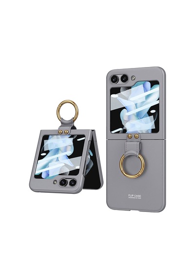 Rba Aksesuar Galaxy Uyumlu Z Flip 5 Kılıf Rba Kıpta Yüzüklü Flip Sert Kapak - Gri gri