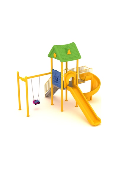 Dış Mekan Çocuk Oyun Parkı 6.5x5.5m, Ev Çatılı Model-63 Çok Renkli