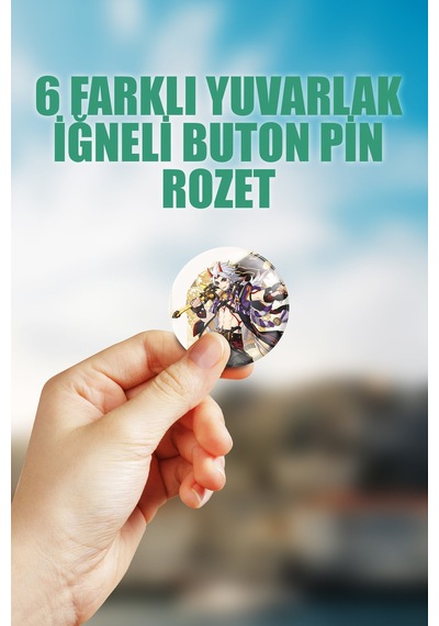 Arataki İtto Genshin İmpact Çanta Süsü Rozet İğneli Buton Rozet Seti 6 Adet Çok Renkli