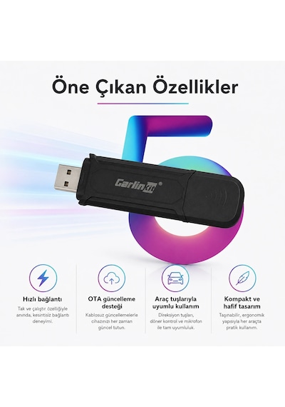 Carlinkit Mini 5 Pro Bluetooth & Wi-fi Kablosuz Carplay Çevirici