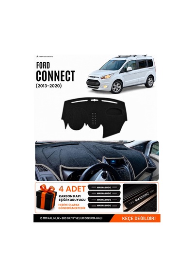 Ford Tourneo Connect 2013-2020 Uyumlu Torpido Örtüsü, Torpido Kılıfı - Siyah Gri