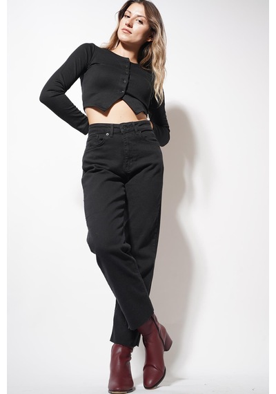 Ckm Moda Burna Boyfit Kesit Paça Detaylı Pantolon Füme