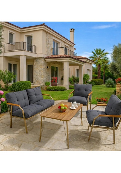 Cappuccino 211 Masalı Açık Antrasit Fermuarlı Bahçe Balkon Metal Kanepe Koltuk Takımı Açık Antrasit