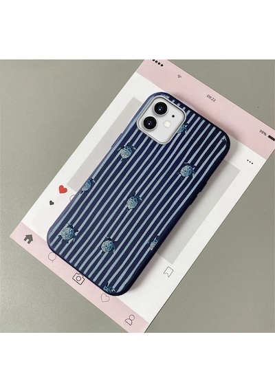 İphone 11 Uyumlu Mavi Deri Dokulu Silikon Kamerayı Korur Şok Emici Kılıf 5