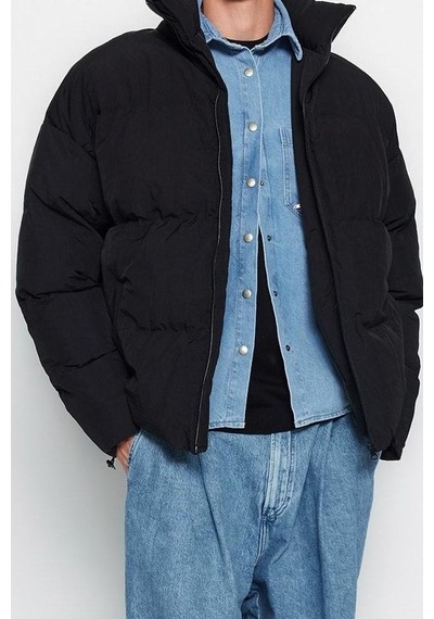 Ersefa Tasarım Düz Astarlı Yaka Standart Bol Dik Unisex Oversize Fit Dik Siyah