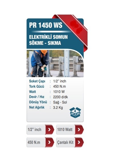 Proter PR 1450 WS Darbeli Somun Sıkma Makinesi Proter PR 1450 WS Darbeli Somun Sıkma Makinesi