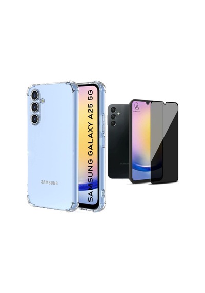 Samsung Galaxy A25 Uyumlu Köşe Dolgulu Anti Shock Telefon Kılıfı Ve Hayalet Privacy Ekran Koruyucu