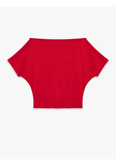 Koton Modal Karışımlı Slim Fit Yarasa Kol Kayık Yaka Tişört Kırmızı 6sal10989ık