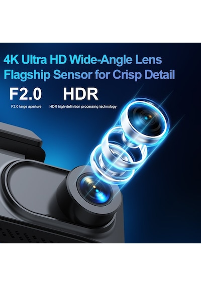 Çeşithane 4k + 1080p Çift Araç İçi Kamera -, Wi-fi Ve Uygulama Destekli, 170 Geniş Açılı, Gece Görü
