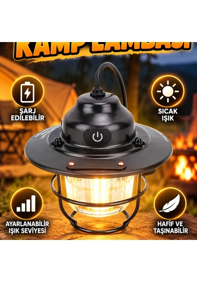 Retro Led Kamp Ve Bahçe Feneri Sıcak Işık, Şarj Edilebilir Batarya Ve Ayarlanabilir Işık Seviyesi