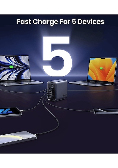 Ugreen Nexode 4XUSB-C 1XUSB-A 300W Gan 5 Portlu Hızlı Şarj Cihazı İstasyonu
