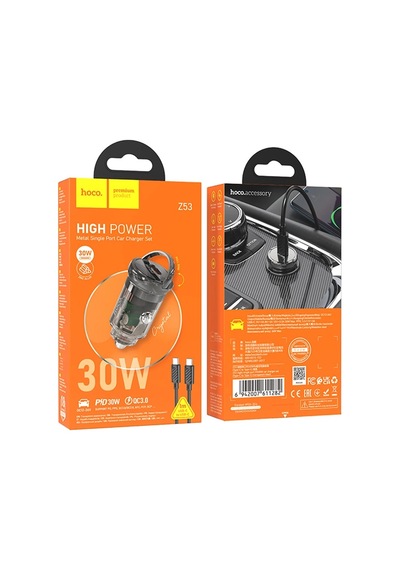 Hoco Z53 Sight Single Pd30w Type-c Girişli Araç Çakmaklık Hızlı Şarj Aleti + Type-c To Type-c Kablo- 5775 Renk: Siyah