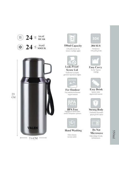 Çift Duvarlı Vakumlu Termos 550ml