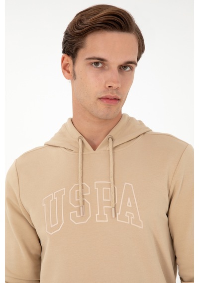 U.S. Polo Assn. Erkek Regular Fit Kapüşonlu Kum Basic Sweatshirt 50295175-VR085
