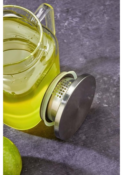 Tr 1100 Ml Borosilikat Cam Sürahi, Paslanmaz Çelik Kapaklı, Metalik Ckr3404