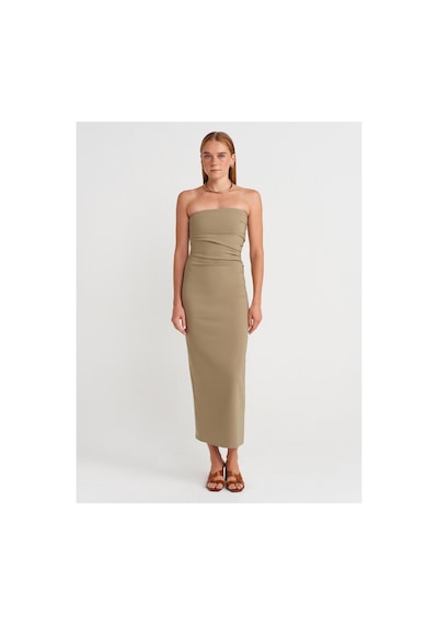 Dilvin 91368 Straplez Midi Elbise Çağla Yeşili