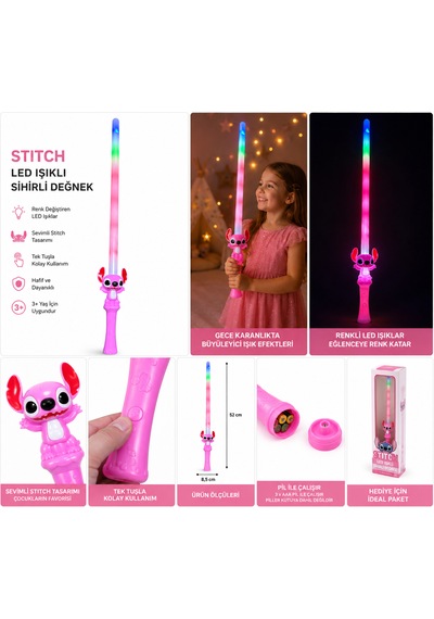 Stitch Figürlü Led Işıklı Sihirli Değnek Renk Değiştiren Eğlence Çubuğu