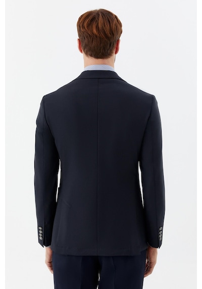 Sabri Özel Erkek Siyah Slim Fit Mono Yaka 6 Drop Yün Karışımlı Astarsız Ceket