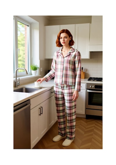 Ersefa Kadın Flanel Ekose Pijama Takımı Gömlek Yaka Uzun Kollu Fonksiyon Mint