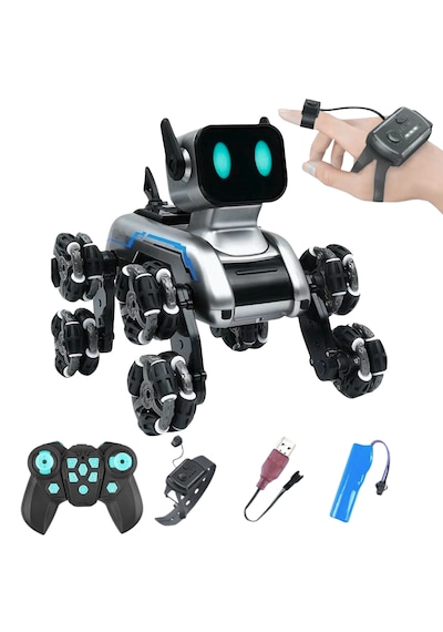 Oyuncak 2.4 Ghz Uzaktan Ve Bilekten Kumandalı Şarjlı 8 Teker Akrobat Robot Köpek Müzikli Ve Led Işık Gri