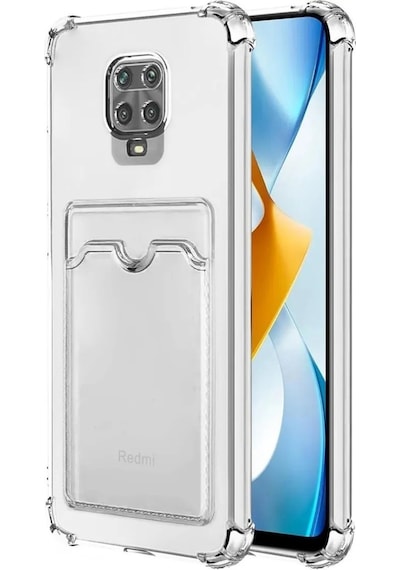 Kvy Xiaomi Redmi Note 9s Kamera Korumalı Kartlıklı Setra Şeffaf Silikon Kılıf