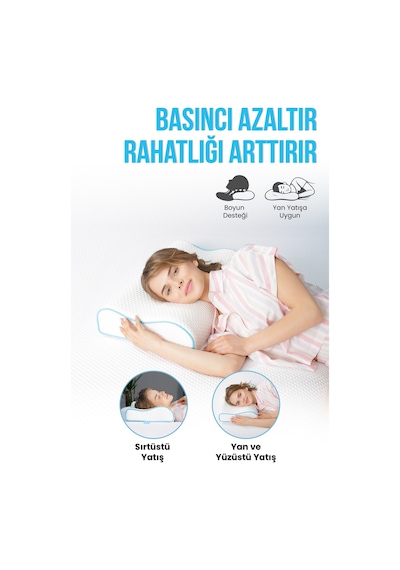 Viscofoam Çift Taraflı Yüksek Boyun Destekli Ortopedik Yastık Visco Yastık - 55x35x12-11cm
