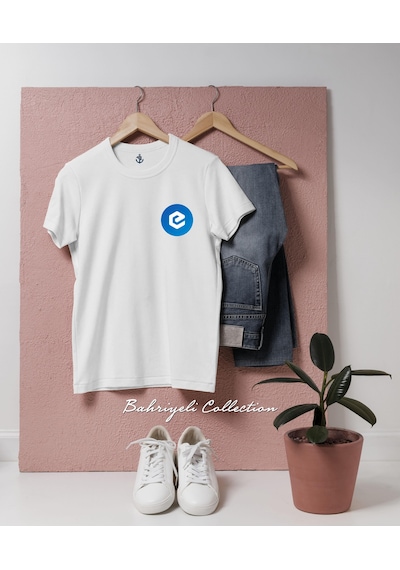 Oversize Ecash Xec Coin Cep Tasarımlı Unisex T-shirt Beyaz