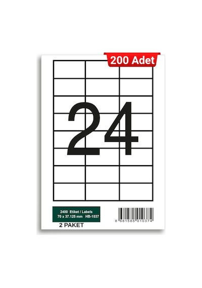 Herboy Hb-1037 70 X 37,125 Mm A4 Laser Etiket 200 Adet