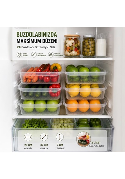 3183 2'li Şeffaf Buzdolabı İçi Düzenleyici Organizer Seti 4 Lt 20x32x7 Cm Diğer