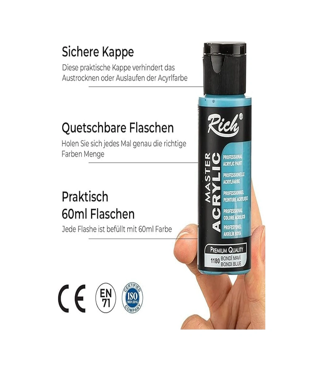 Rich Mastermix Akrilik Boya 6 Renk 60 Ml 1 Paket Pastel Renkler Akrilik Boya 6 Lı Profesyonel Tuval Canvas Çok Renkli