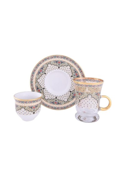Gordion M04679 18 Parça Kulplu Çay-Mıra Takımı Zarif Çok Renkli