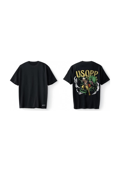 Bumeta Usopp Anime Karakter Baskılı Oversize Unisex Tişört T-shirt Siyah