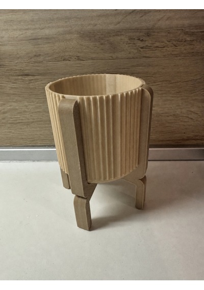 3d Baskı Ayaklı Çizgili Saksı - Bej Standlı Dekoratif Saksı - Bej