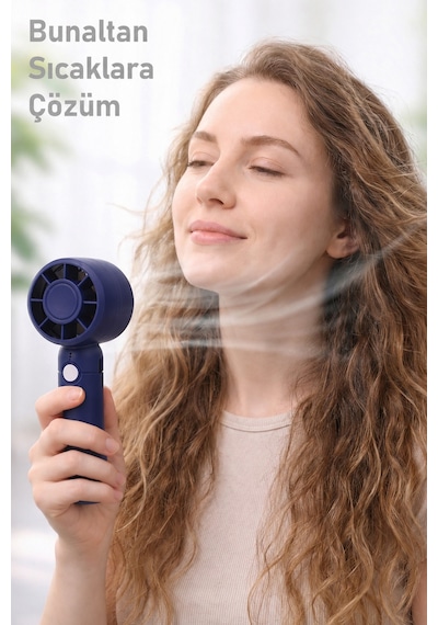 Turbo 3 Mod Şarjlı El Fanı 3 Kademe Seyahat Masaüstü Vantilatör Taşınabilir Mini Fan Mavi F130