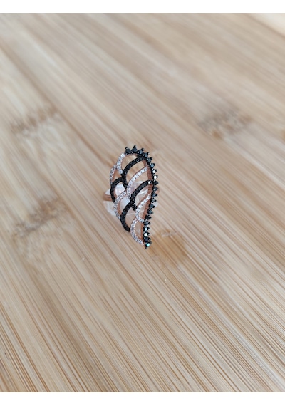 Roz Kaplama Oniks Ve Zirkontaşlı Yüzük Rose Gold