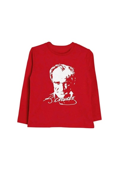 Çlm Store Atatürk Baskılı Uzun Kollu Tşört Kırmızı Kırmızı