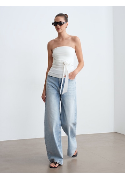 Dilvin 32841 Bağlamalı Bandeau Top-ekru