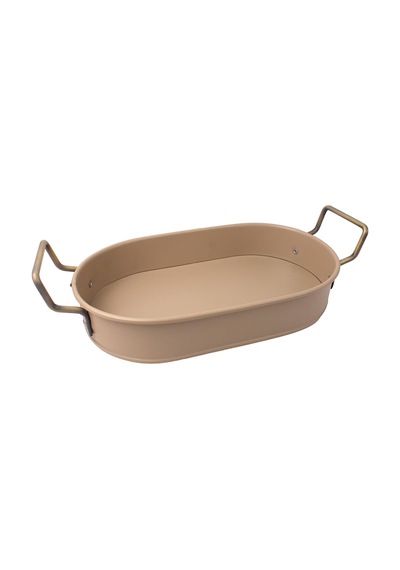 32cm Krem Lüks Galvaniz Metal Boyalı Oval Tepsi Zarafet Ve Dayanıklılığı Buluşturuyor