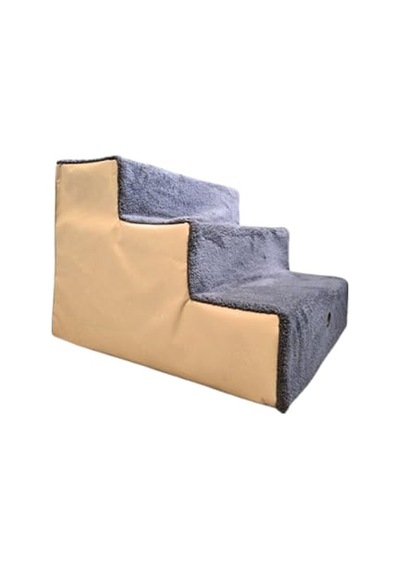 Büyük Boy Kedi Ve Köpek Merdiveni Ortopedik Basamaklı Fermuarlı Sert Süngerli 40cm X 51cm X 50cm Bej