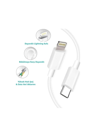 25w Hızlı Şarj Cihazı Ve Type-c'den Lightning'e Şarj Kablosu Seti - Apple iPhone Uyumlu  2m Kablo Uzunluğu