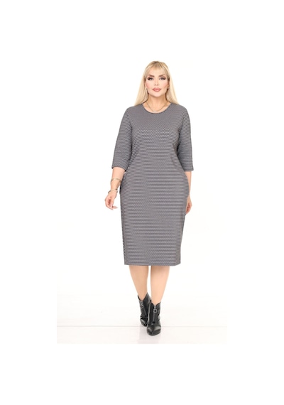 Çift Cepli Desenli Esnek Kışlık Büyük Beden Midi Elbise 22d-2714 Desenli