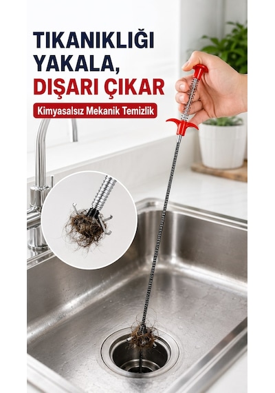 Esnek Lavabo Tıkanıklık Açıcı Tel 2 Metre