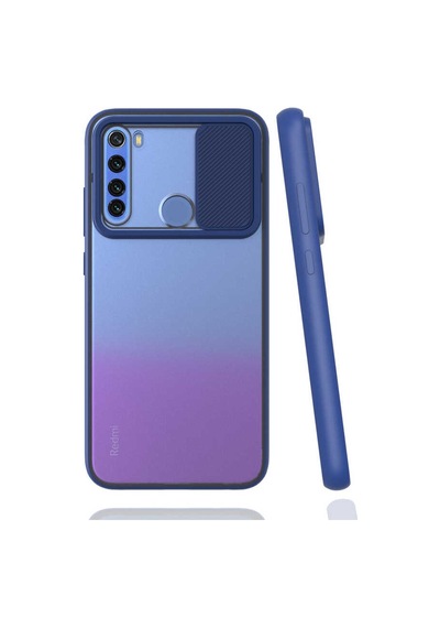 Noktaks - Redmi Note 8 Uyumlu - Kılıf Slayt Sürgülü Arkası Buzlu Lensi Kapak - Lacivert Lacivert