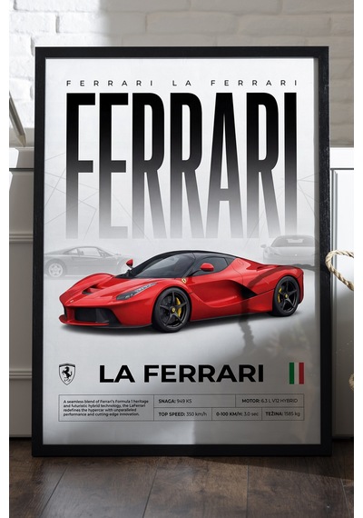 La Ferrari Siyah Ahşap Çerçeveli Poster, Dekoratif Araba Duvar Tablosu
