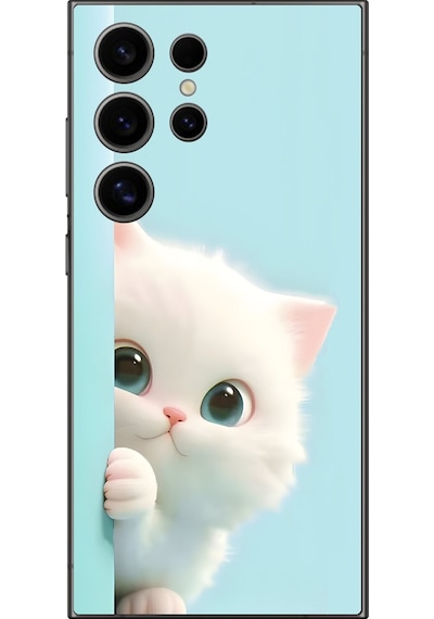 Samsung Galaxy S24 Ultra Uyumlu Şeffaf Kılıf 2 Peluş Kedi Tasarımlı