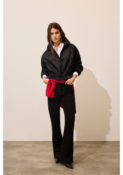 Defacto Beli Büzgülü Jakarlı Balloon Fit Dik Yaka Blazer Ceket I5184ax26wnbk81 Siyah-bk81
