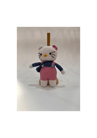 El Yapımı Amigurumi Kedi Örgü Oyuncak Bebek Tığ İşi 24 Cm Sevimli Hediye Gül Rengi