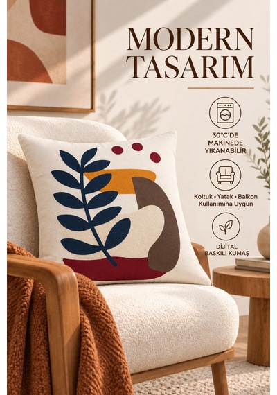 Dijital Baskılı Punch Nakış Desenli Dekoratif Kırlent Kılıfı 1 Adet Çok Renkli2 - 923374105 Çok Renkli2
