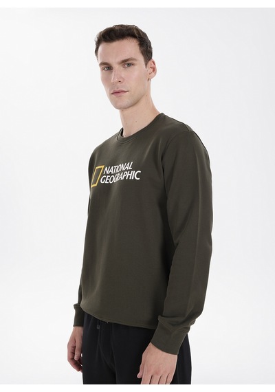 National Geographic N6wm-swt4322 Haki Relaxed Baskılı Erkek Sweatshirt