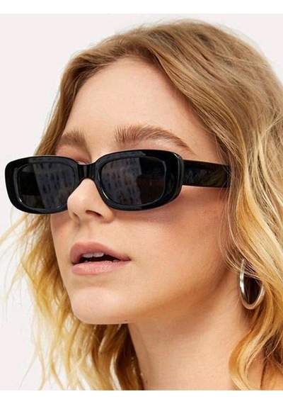 Dikdortgen Çerçeve Vintage Moda Kadınlar Için Güneş Gözlüğü Siyah